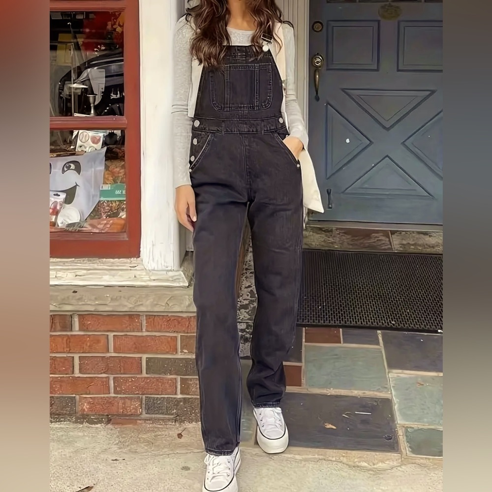 Black Denim Chic Jumpsuit - Women's Straight-Leg Overall